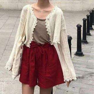 Lace Trim Knit Light Jacket As Shown In Figure - One Size
