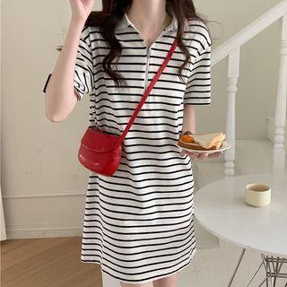 Short-sleeve Striped Half-zip Polo Dress