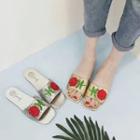 Embroidery Glitter Flat Slide Sandals