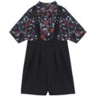 Short-sleeve Floral Print Shirt / Suspender Shorts
