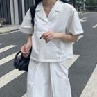 Short-sleeve Plain Shirt / High-waist Plain Midi Skirt