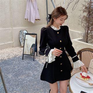 Long-sleeve Ruffle Trim Button-up Mini Dress