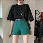 Belted Roll-up Denim Shorts