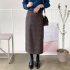 Wool Blend Plaid H-line Midi Skirt Dark Brown - One Size