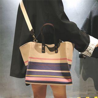 Striped Canvas Crossbody Bag Khaki - One Size