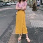 Short-sleeve Floral Print Blouse / Midi Fitted Skirt