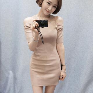 Cutout Shoulder Knit Dress