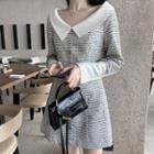 Long-sleeve Button Mini A-line Tweed Dress As Shown In Figure - One Size