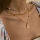 Set: Chain Necklace + Beaded Necklace + Chain Necklace 0871 - Gold - One Size