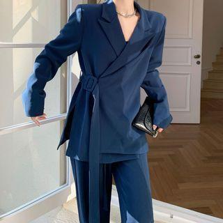 Asymmetrical Blazer / Wide Leg Pants / Belt / Set