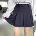 Belt-loop Pinstripe Pleated Miniskirt