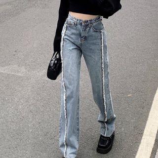 High Waist Frayed Loose Fit Jeans