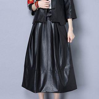 Faux Leather Midi Flared Skirt