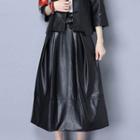 Faux Leather Midi Flared Skirt