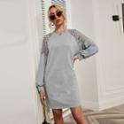 Long-sleeve Cut-out Lace Plain A-line Dress