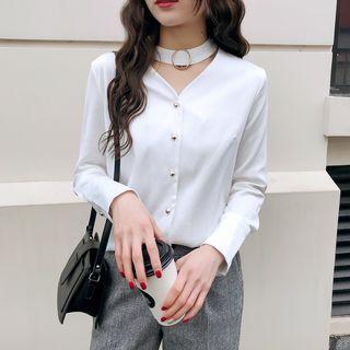 Long-sleeve Cutout Chiffon Shirt