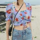 Square-neck Floral Print Cropped Top