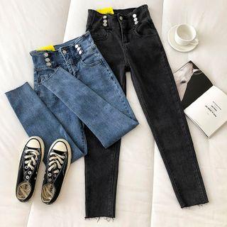 Double-breasted High-waist Straight-cut Jeans