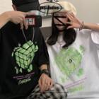 Elbow-sleeve Cube Print T-shirt