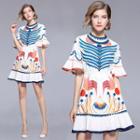 Printed Elbow Sleeve A-line Dress