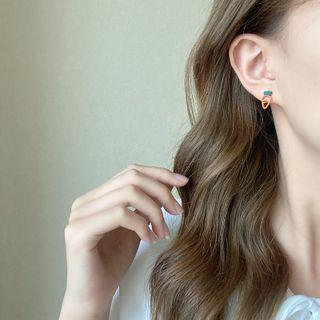Carrot Alloy Earring 1 Pair - Ear Studs - Orange & Dark Green - One Size