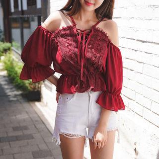 Lace-up Front Off-shoulder Top