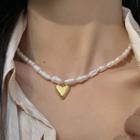 Freshwater Pearl Alloy Heart Pendant Necklace As Shown In Figure - One Size
