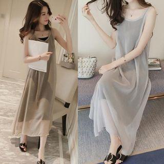Set: Slipdress + Spaghetti Strap Midi Sheer Dress