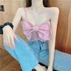 Sleeveless Ribbon Ruched Top Pink - One Size