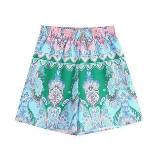 Band-waist Print Wide Leg Shorts