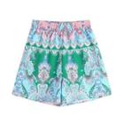 Band-waist Print Wide Leg Shorts