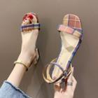 Plaid Ankle Strap Block-heel Sandals