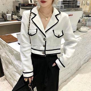 Contrast Trim Cropped Blazer White - One Size