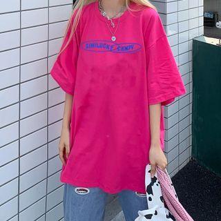 Elbow Sleeve Letter Print Loose T-shirt