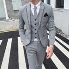 Suit Set: Contrast Trim Blazer + Vest + Dress Pants