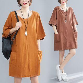 Elbow-sleeve Pocket Mini A-line Dress
