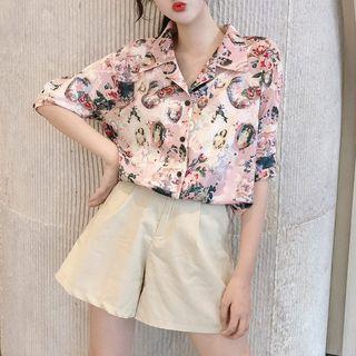 Elbow-sleeve Printed Shirt / Wide-leg Shorts