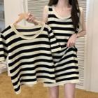 Short-sleeve Striped T-shirt / Sleeveless Mini Smock Dress