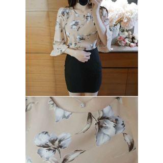 Bell-sleeve Floral Print Top