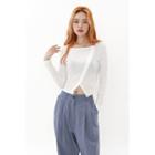 Diagonal-button Cropped Cardigan Ivory - One Size
