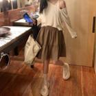 Long-sleeve Cold Shoulder T-shirt / A-line Skirt