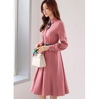 Paneled Pleated Midi Wrap Shirtdress