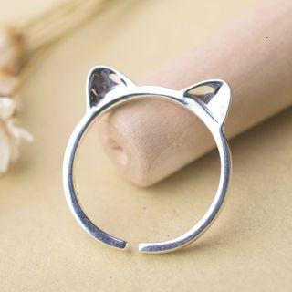 925 Sterling Silver Cat Open Ring Silver - One Size
