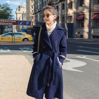 Double-button Contrast Stripe Woolen Coat