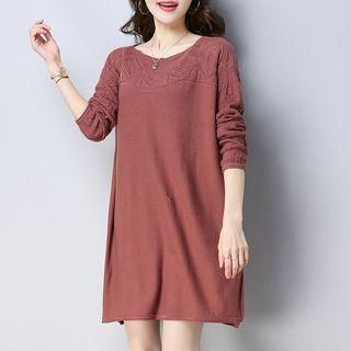 Side Slit Long-sleeve Knit Dress