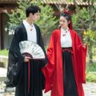 Couple Matching Embroidered Open Front Long Jacket / High-waist Maxi A-line Skirt / Set