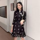 Traditional Chinese 3/4-sleeve Polka Dot Lace A-line Dress