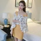 Floral Print Off Shoulder 3/4 Sleeve Blouse