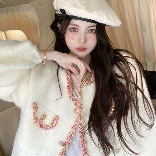 Fluffy Trim Button-up Jacket
