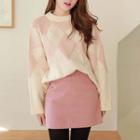 Drop-shoulder Argyle Sweater Pink - One Size